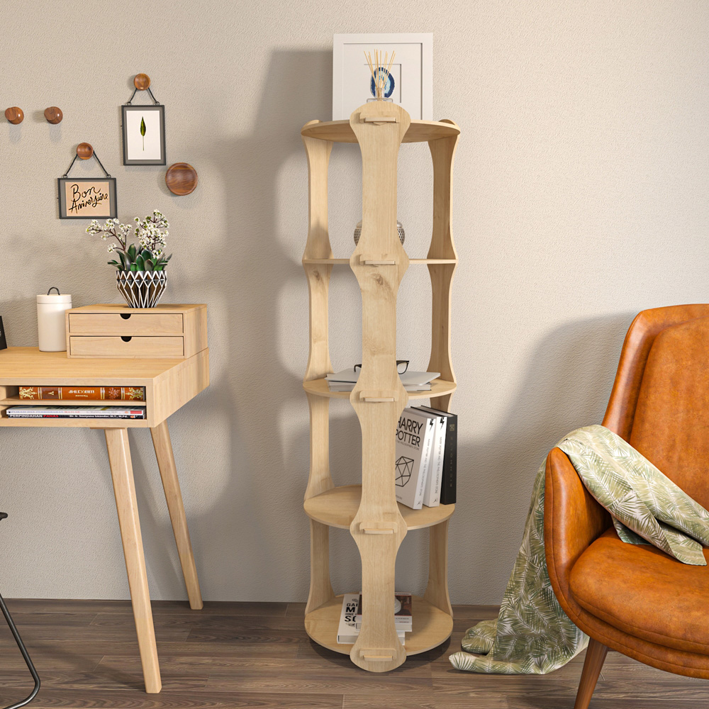 Decorotika Yuvar 5 Shelf Oak Bookcase Image 4