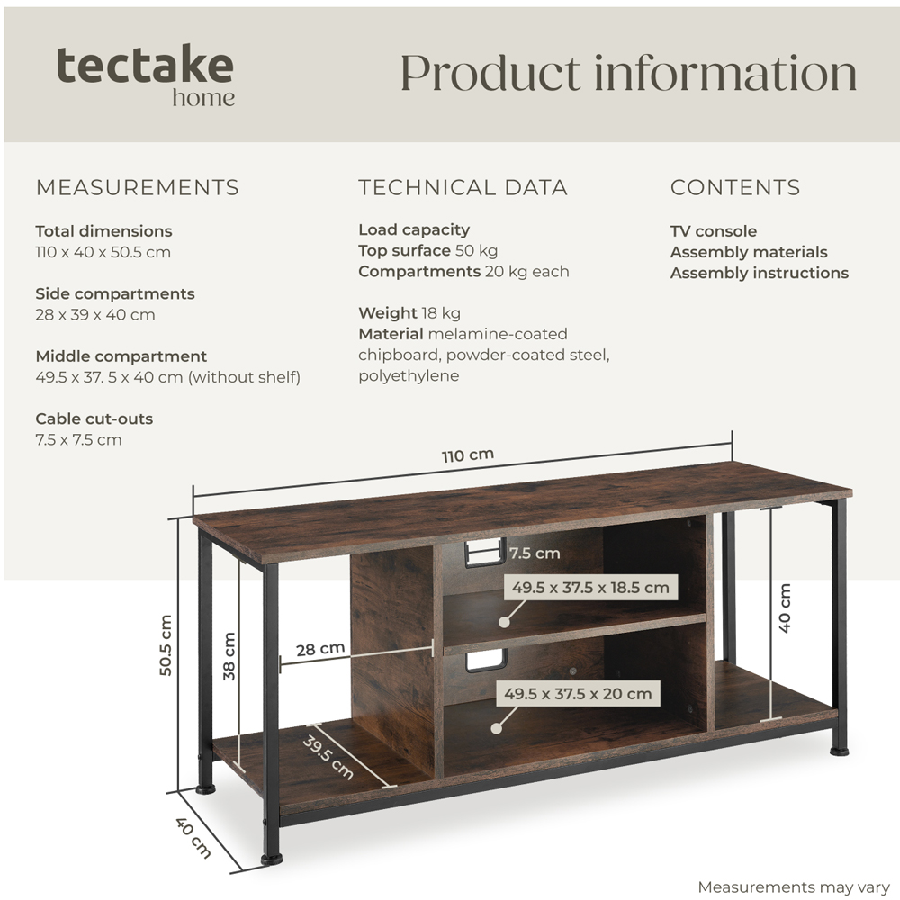 Tectake 4 Shelf Rustic Dark Wood TV Stand Image 9
