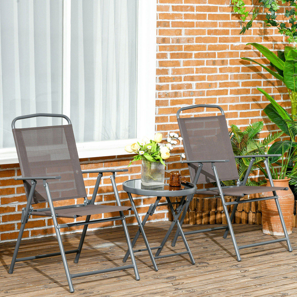 Outsunny 2 Seater Glass Top Foldable Bistro Set Brown Image 1