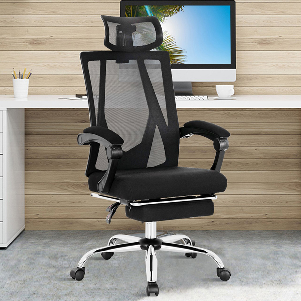 Costway Ergonomic Recliner Mesh Office Chair with Retractable Footrest Image 1
