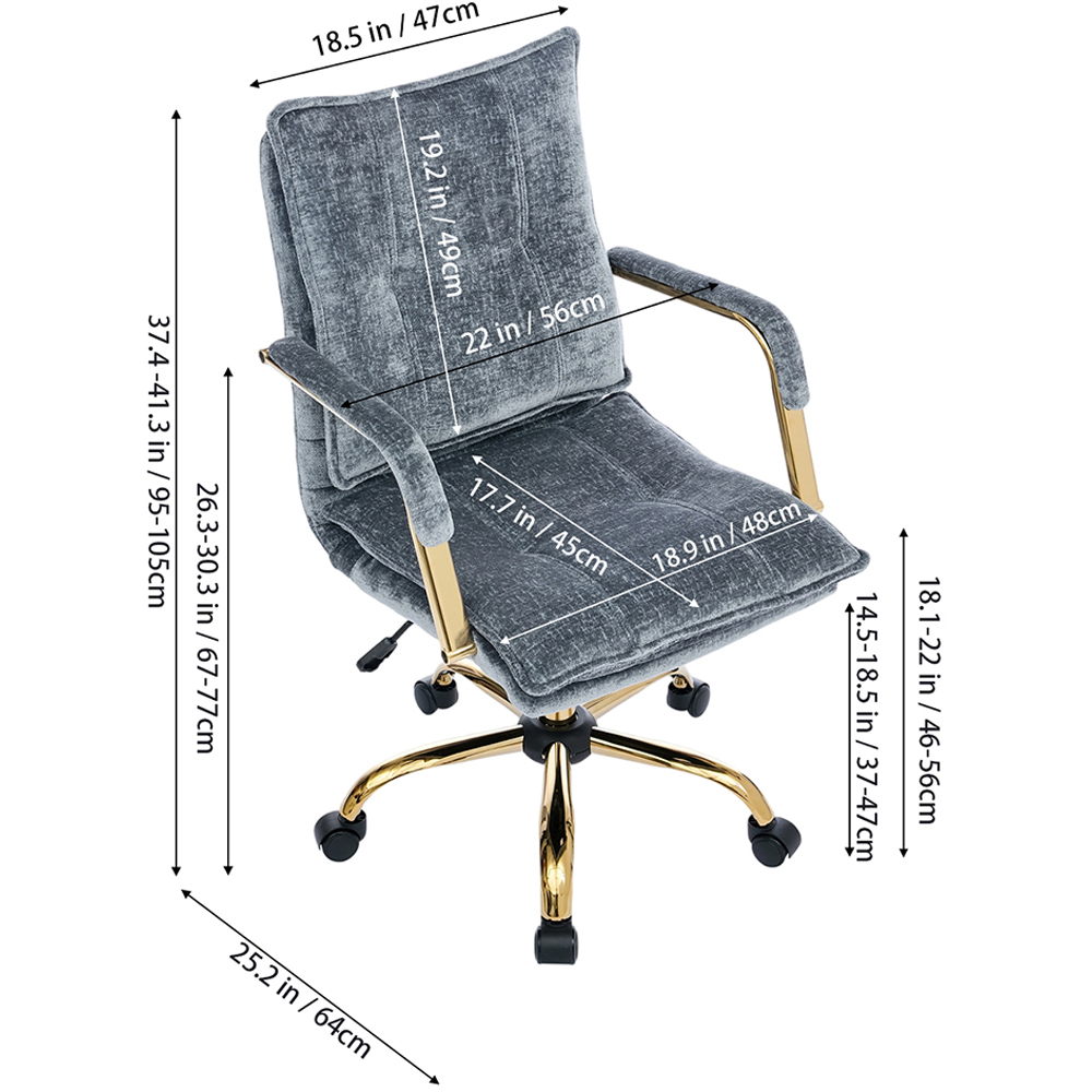Living and Home Blue Chenille Height Adjustable Swivel Office Chair Image 9
