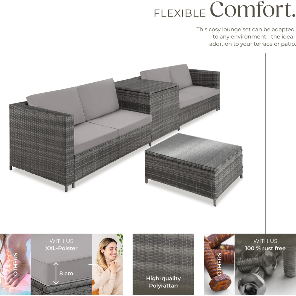 tectake Siena 4 Seater Grey Rattan Garden Lounge Set with Storage Box Image 3
