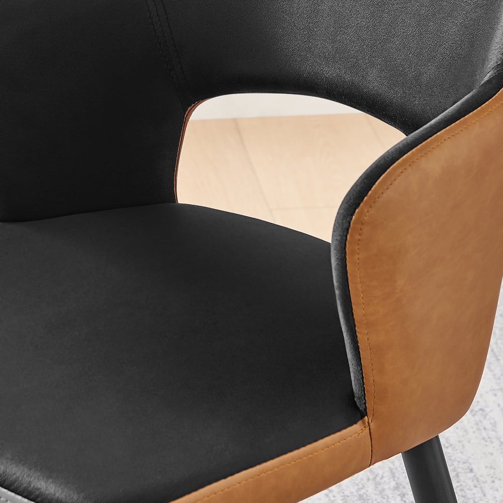 Furniturebox Koda Set of 2 Black and Tan Velvet Faux Leather Dining Chair Image 2