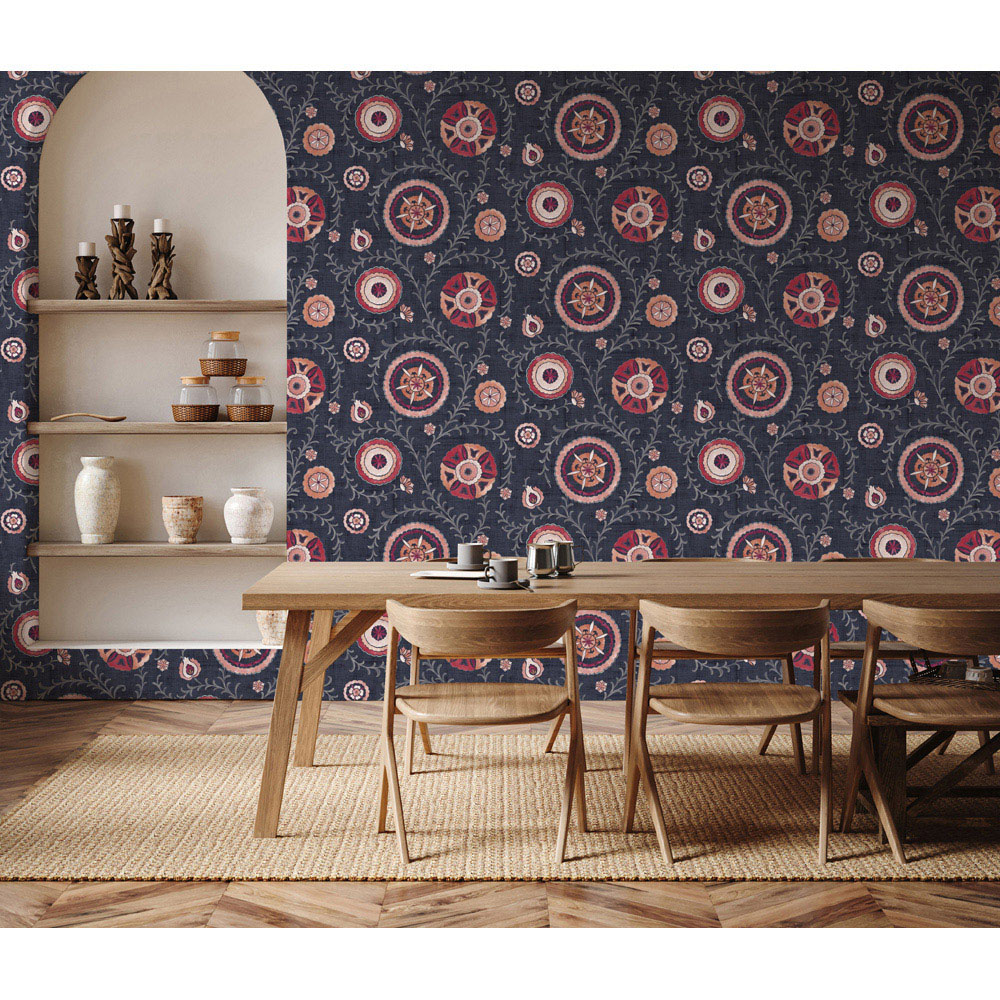 Esselle Home Nahlia Trail Navy and Berry Wallpaper Image 5
