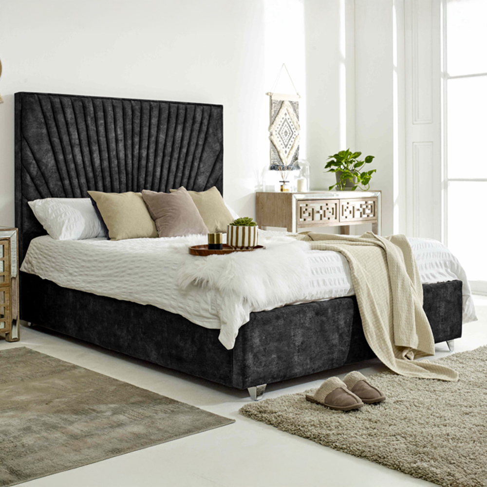 Eleganza Dawn Super King Size Gunmetal Marble Fabric Bed Frame with Headboard Image 1