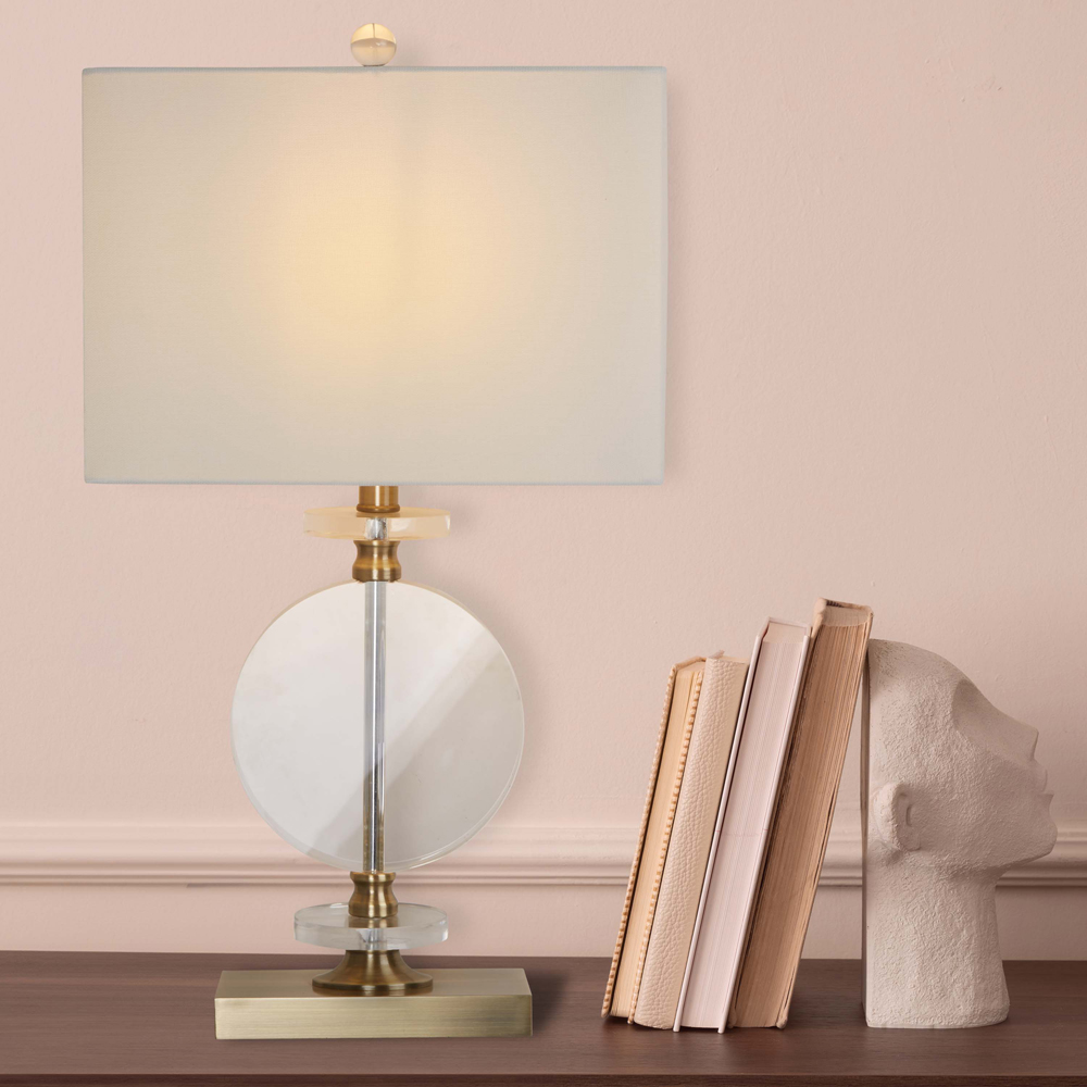 Lighting Collection Davis White Linen Shade Antique Brass Table Lamp Image 2