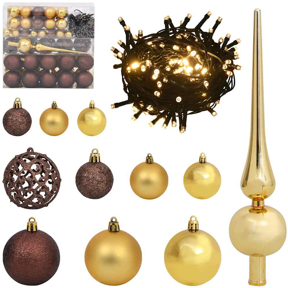 vidaXL Pre-Lit Gold Baubles Artificial Snow Flocked Christmas Tree 7ft Image 3