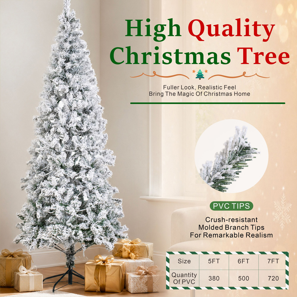 Abrihome Snow Flocked Artificial Christmas Tree with 380 Tips 5ft Image 7