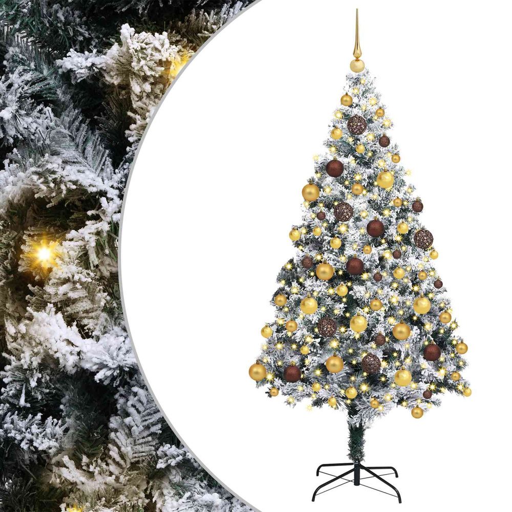 vidaXL Pre-Lit Gold and Bronze Baubles White Artificial Christmas Tree 6ft Image 2