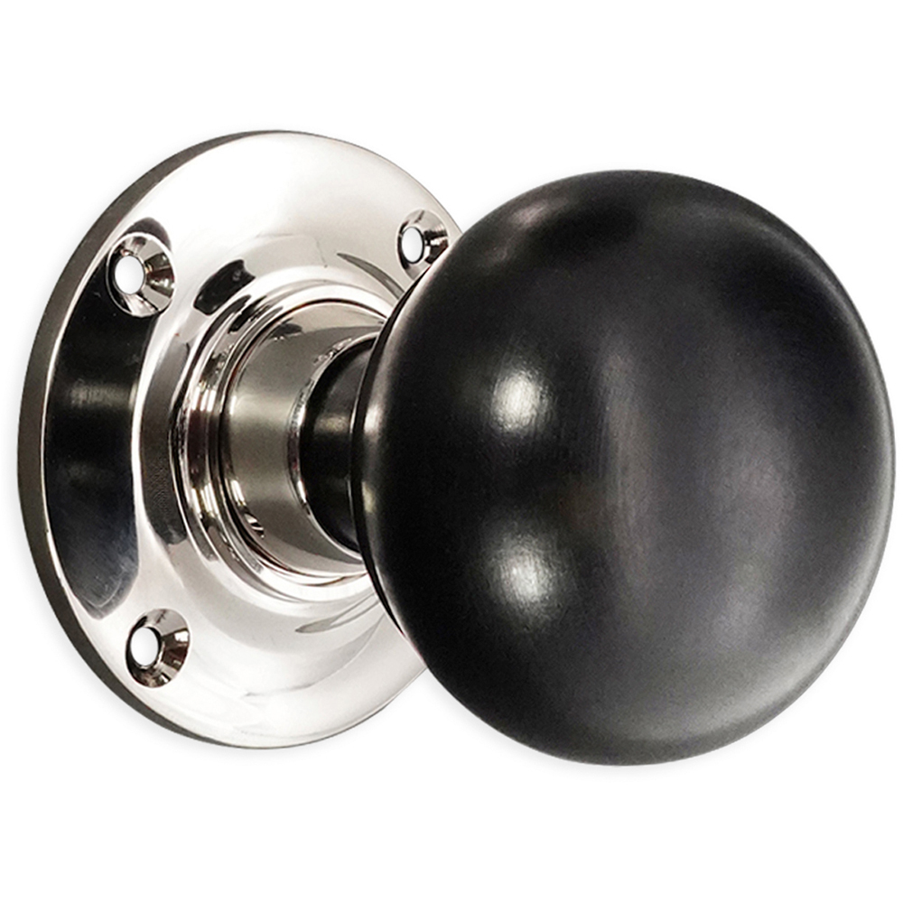 Spira Brass Polished Nickel Ebony Bun Rim and Mortice Door Knob 2 Pack Image 3