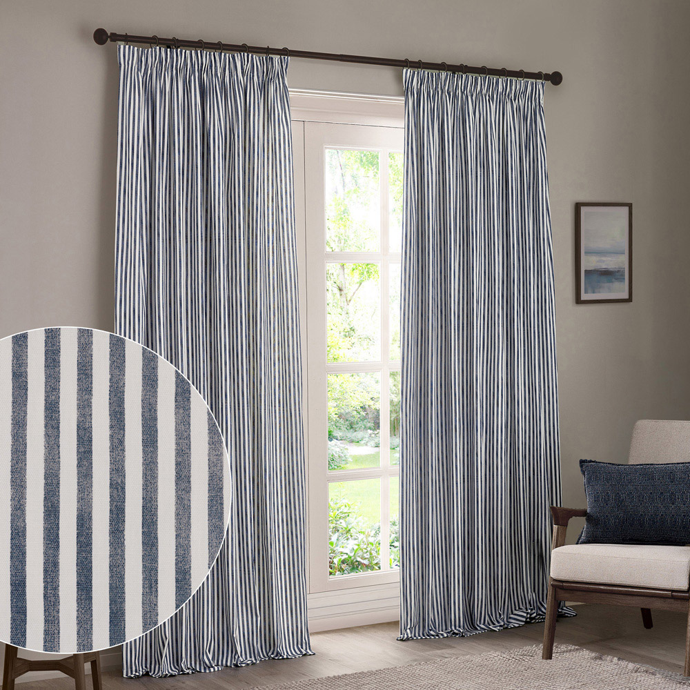 Yard Hebden Navy Cotton Blackout Pencil Pleat Curtains 229 x 183cm Image 2