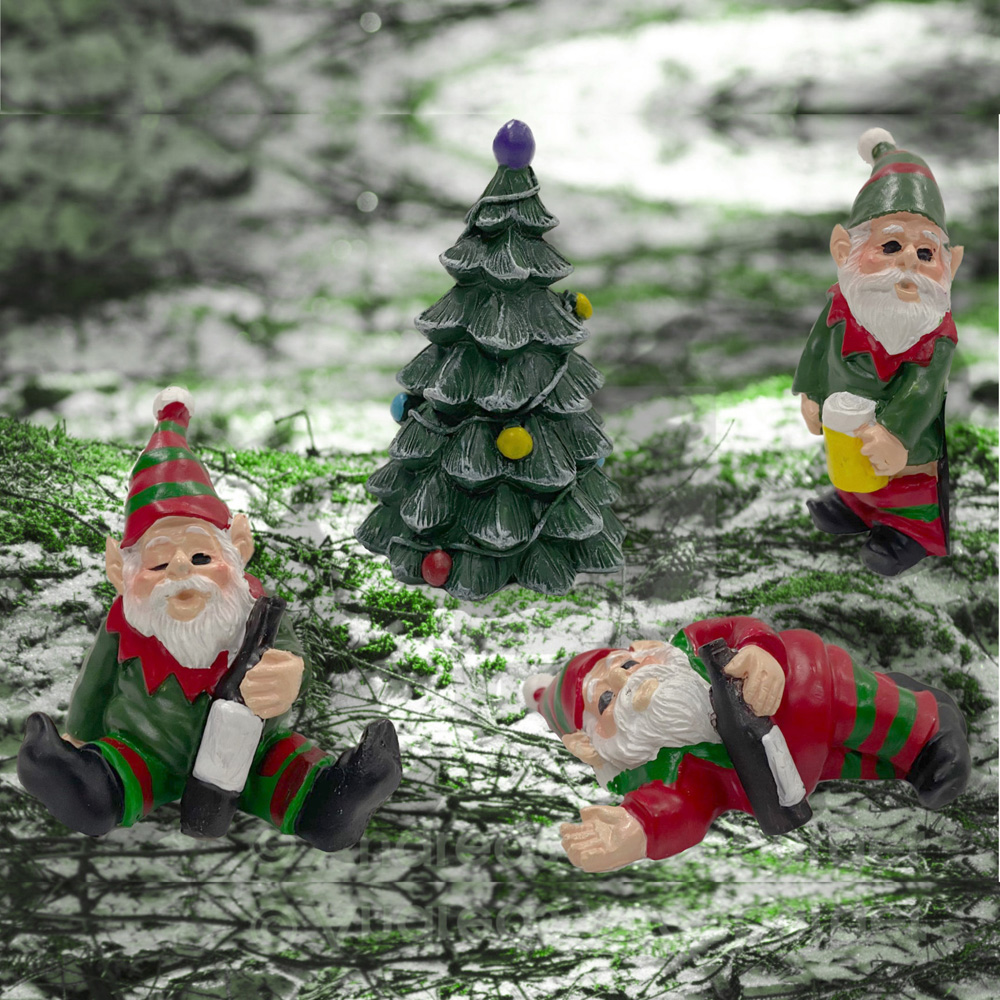 Groundlevel 4 Piece Naughty Drunken Elf Gnome and Christmas Tree Set Image 3