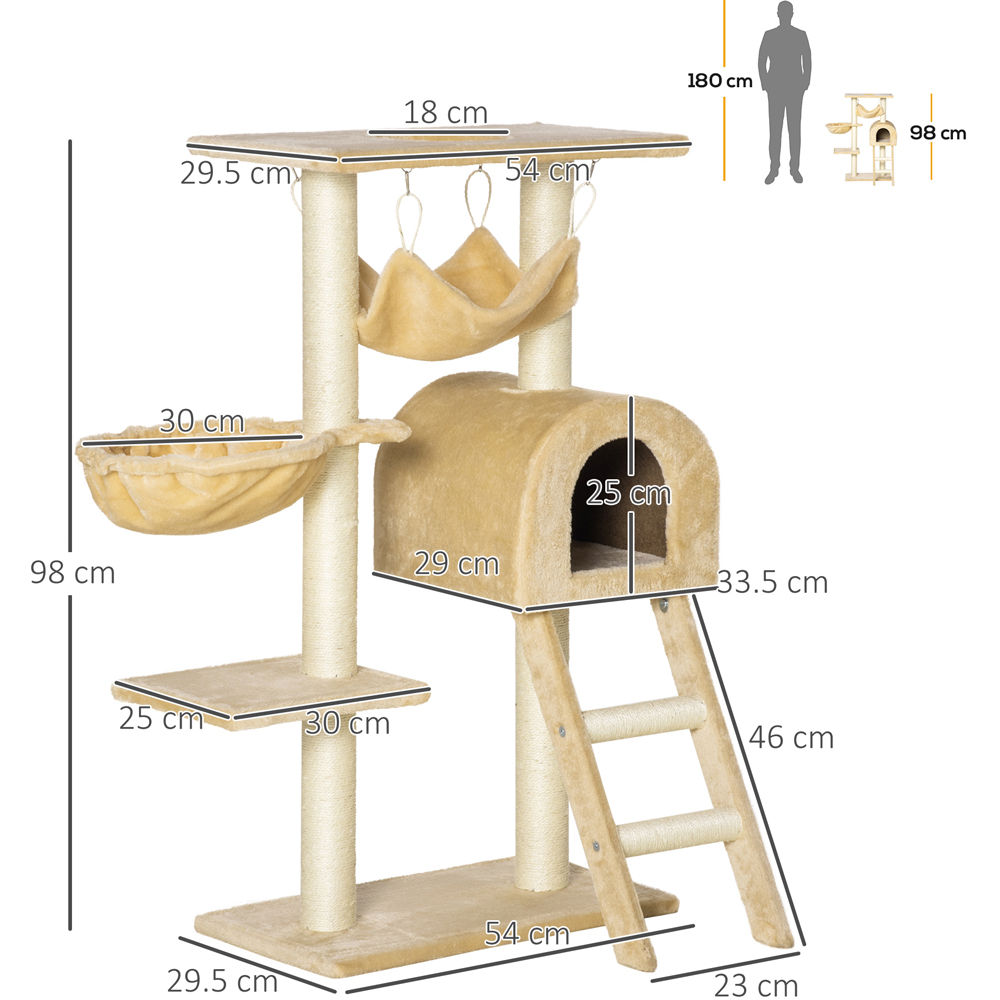 PawHut 98cm Beige Cat Activity Tree Image 5