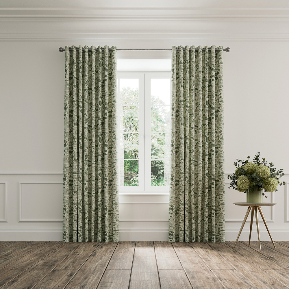V&A Ornamental Bloom Green Lined Blackout Pencil Pleat Curtains 168 x 183cm Image 4