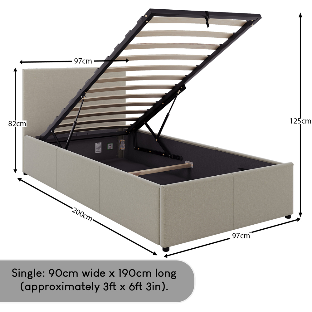VIDA DESIGNS Veronica Single Beige Linen Ottoman Bed with Padded Headboard Image 9
