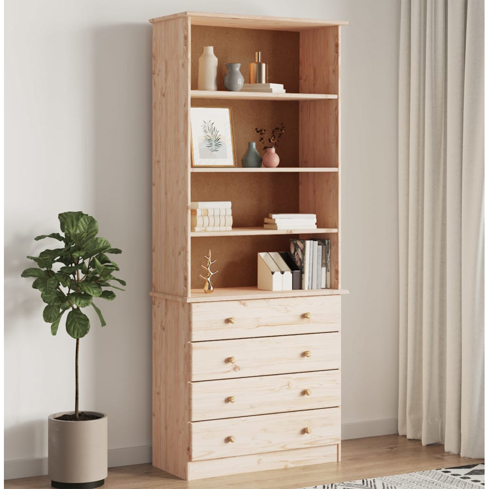 vidaXL Alta 5 Drawer 5 Shelf Natural Solid Pine Wood Bookcase Image 1