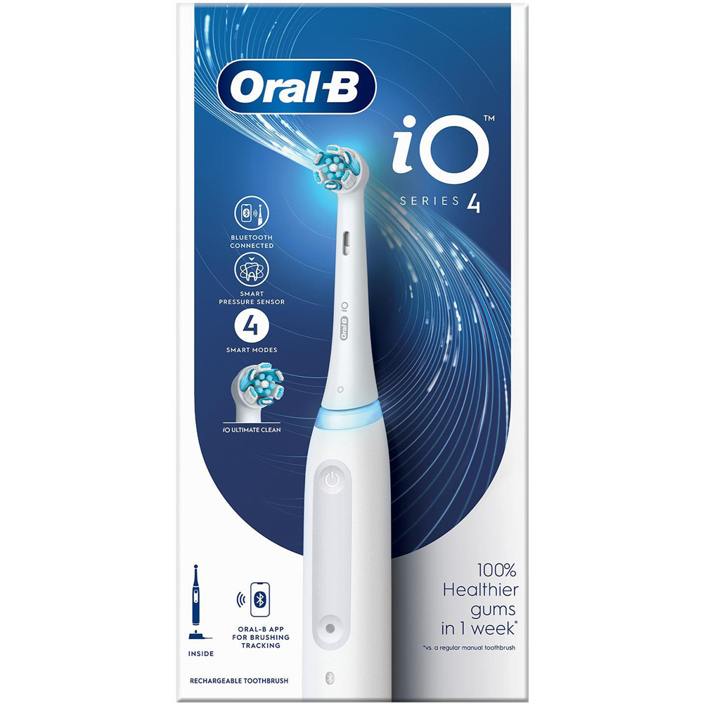 Oral-B iO4 White Electric Toothbrush with 4 Mode and 8 Cross Action Black Refill Head Image 3