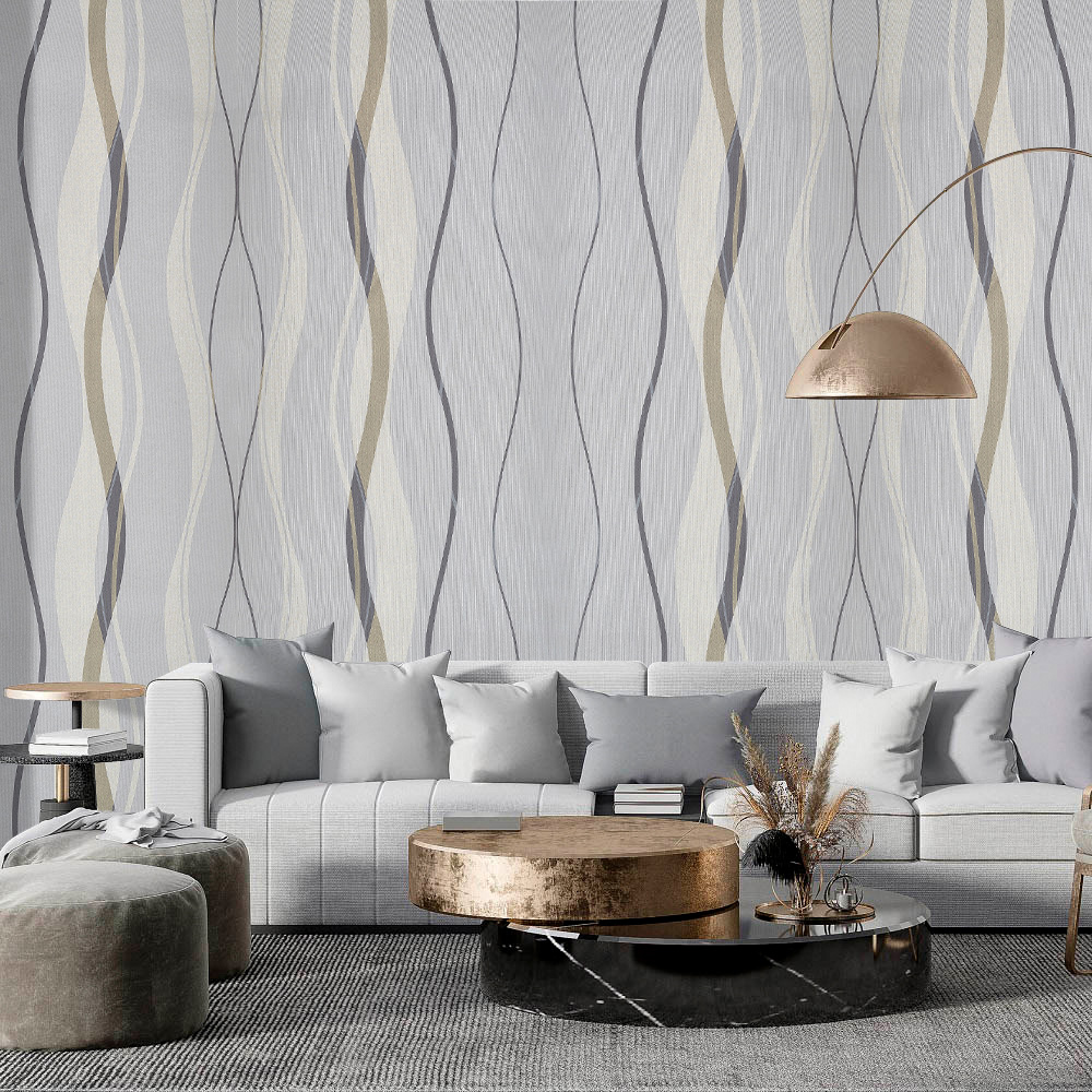 Living and Home Geometric Curving Linear Wallpaper Image 7