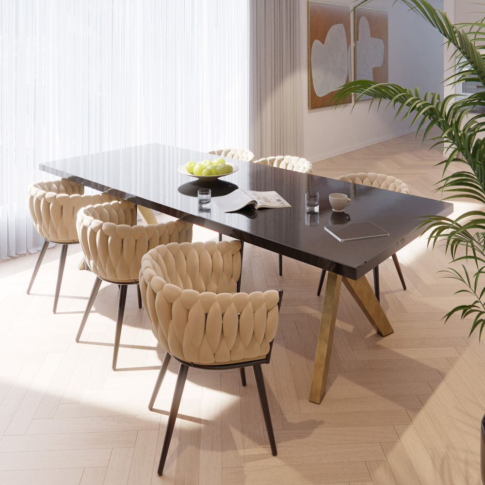 tectake Astano Set of 6 Sand Velvet Padded Knot Design Dining Chair Image 9