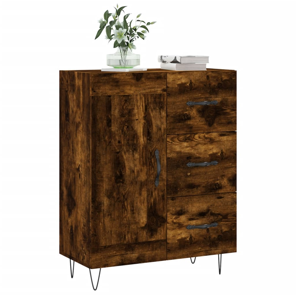 vidaXL Single Door 3 Drawer Smoked Oak Sideboard Image 3