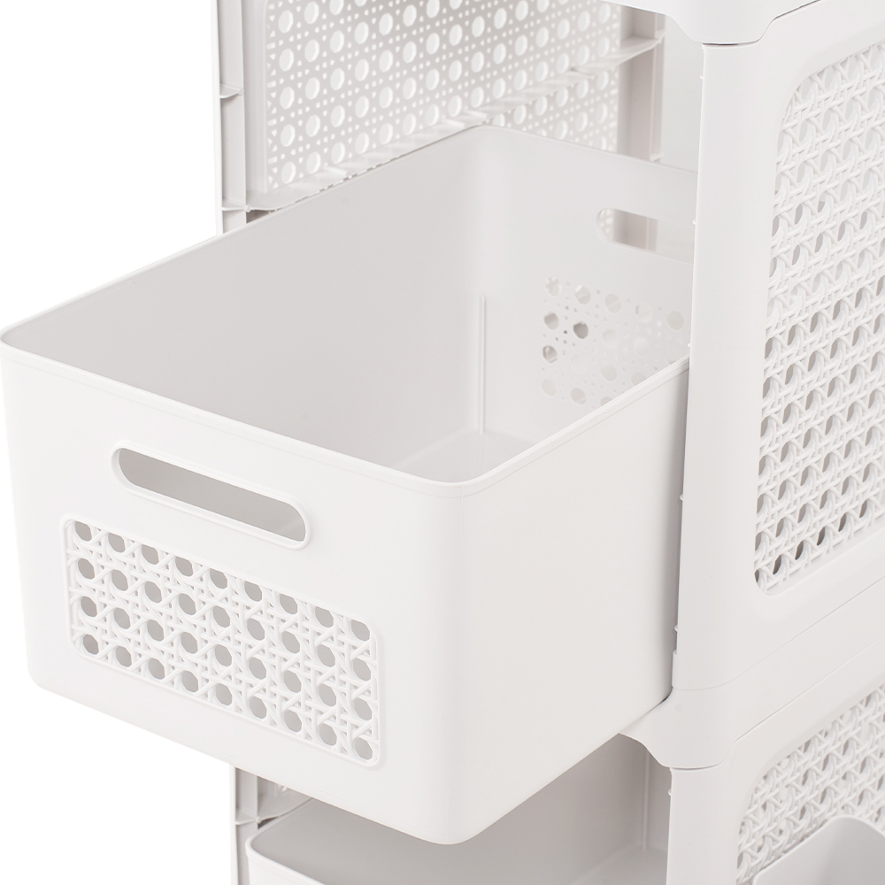 Living and Home 3-Tier White Storage Cart with Pull-Out Baskets Image 5