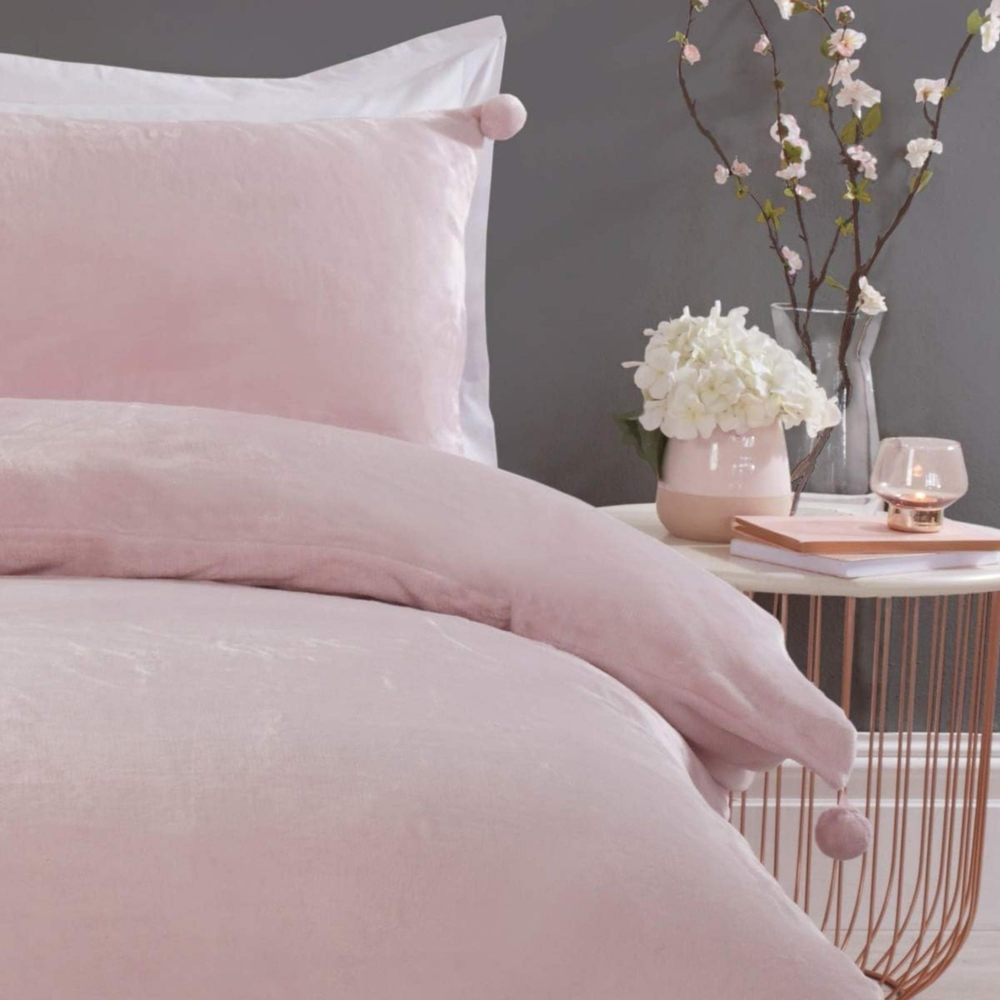 Smart Living Double Ice Pink Pom Pom Fleece Duvet Cover Set Image 5