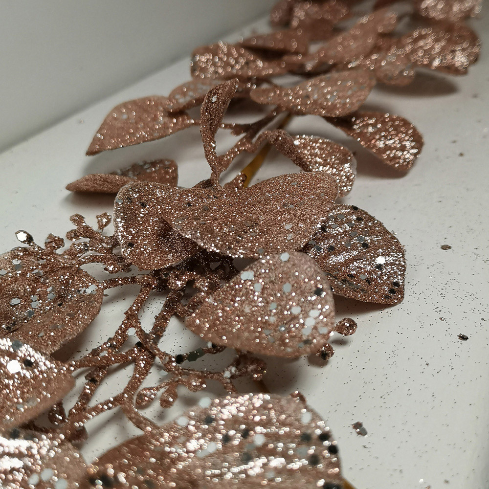 Samuel Alexander Glitter Eucalyptus Leaf Christmas Garland Rose Gold 160cm Image 4