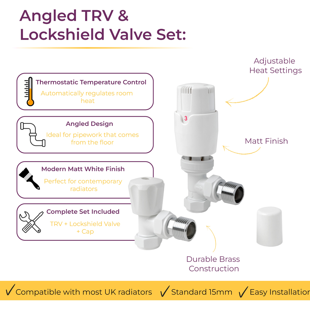 Go Bathrooms White Angled Thermostatic Radiator Valves Set 15mm Image 3