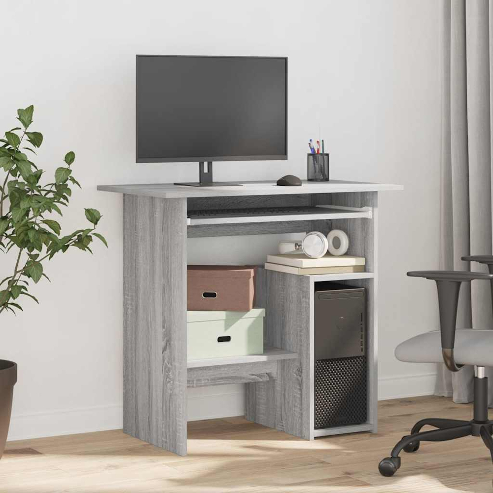 vidaXL 3 Shelf Computer Desk with Keyboard Tray Grey Sonoma Image 8