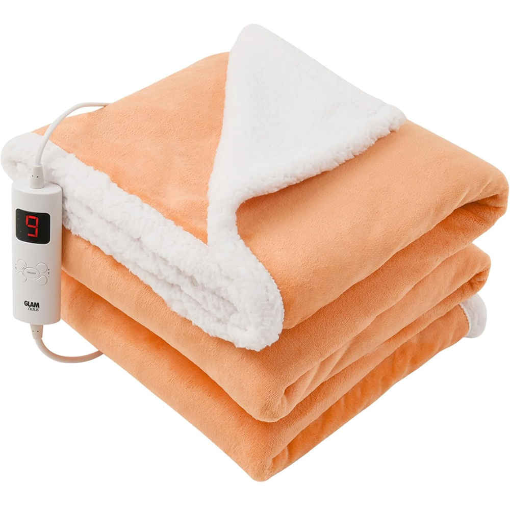 GlamHaus Dark Orange Heated Blanket Image 1