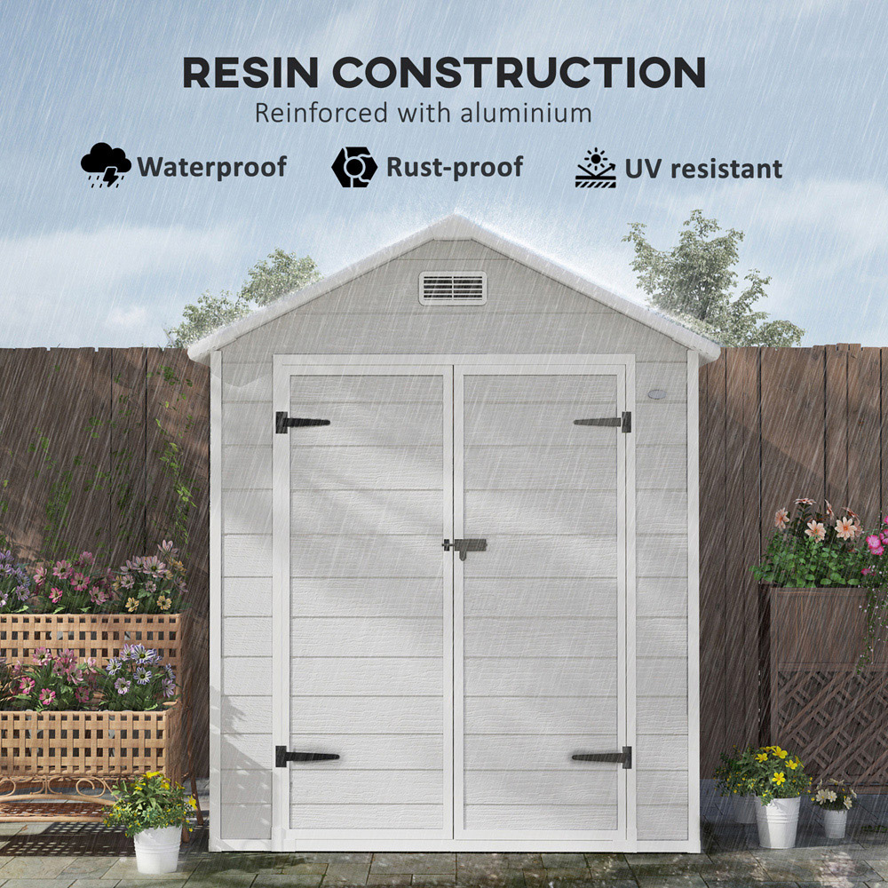 Outsunny 6 x 5ft Light Grey Resin Apex Garden Shed Image 4