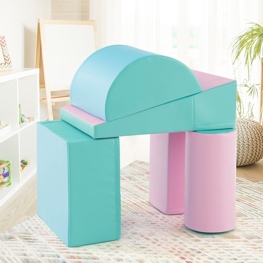 Costway 5 Piece Green Kids Climb and Crawl Activity Playset Image 2