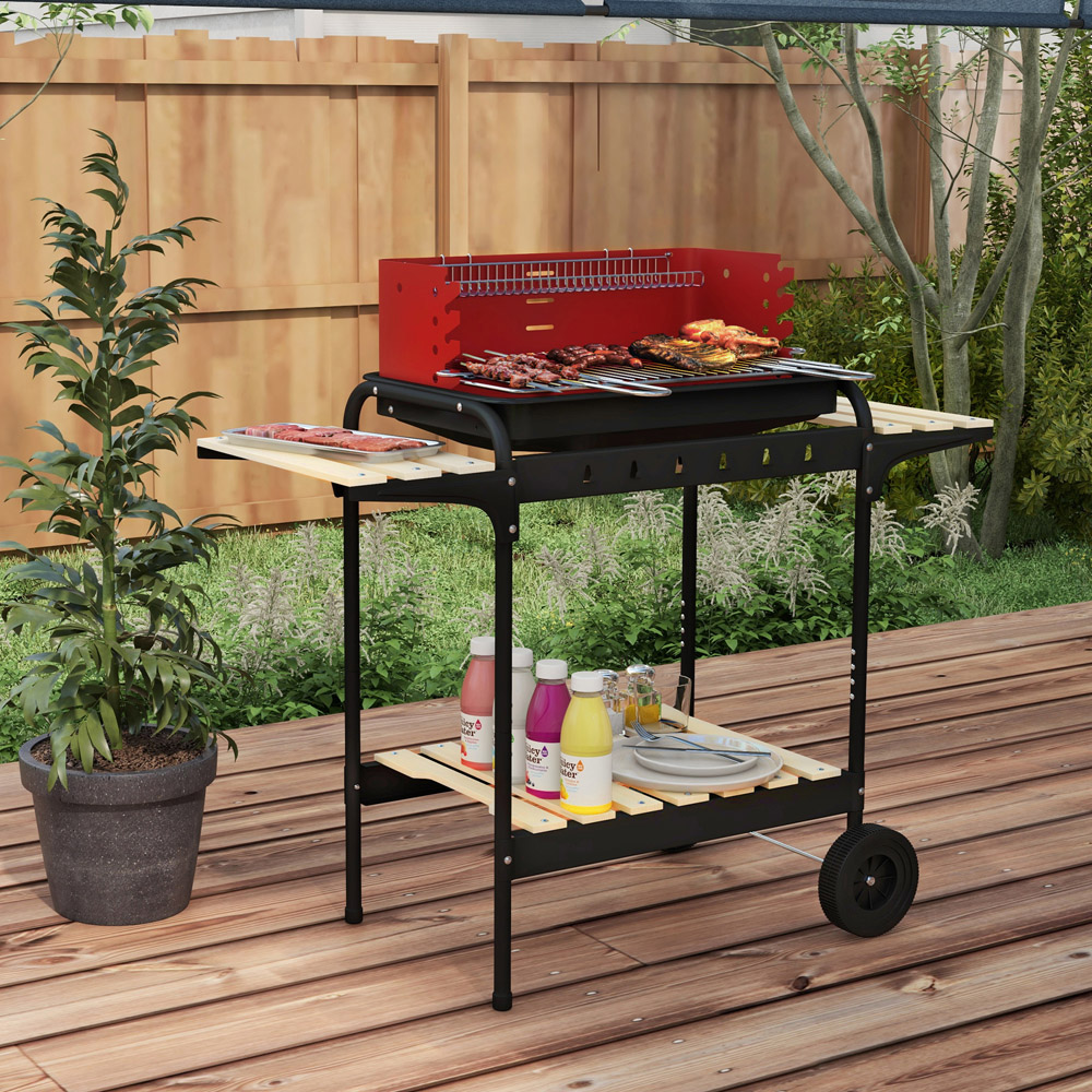 Outsunny Red 5 Level Grill Height Charcoal Barbecue Grill Trolley Image 2
