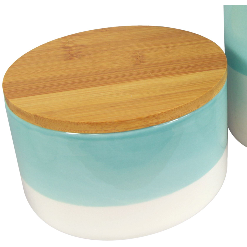 Leaf Set of 3 Aqua Green Ceramic Storage Jar with Bamboo Lid Image 5