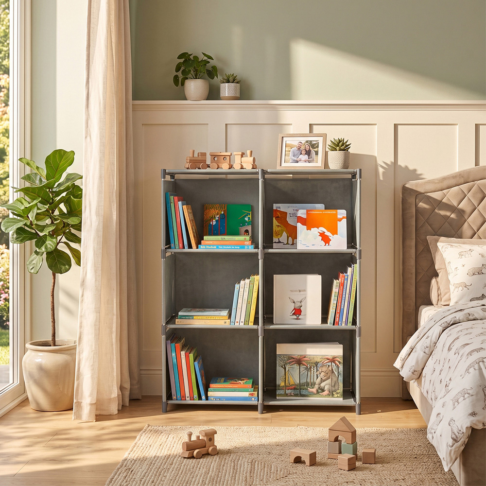 Living and Home 3-Tier Grey Double Row Storage Shelf with Metal Frame Image 2