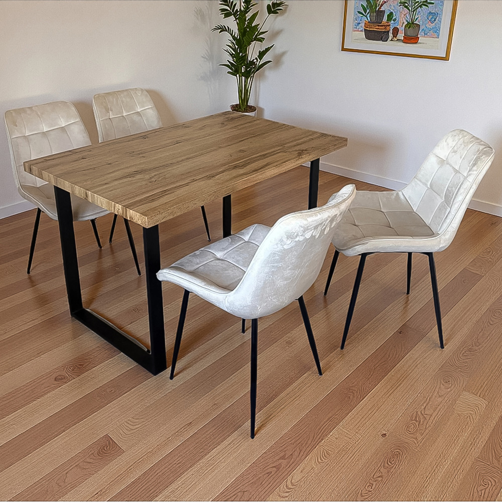 Indoor Living Colorado 4 Seater Oak and Cream Erica Velvet Dining Table Set Image 8
