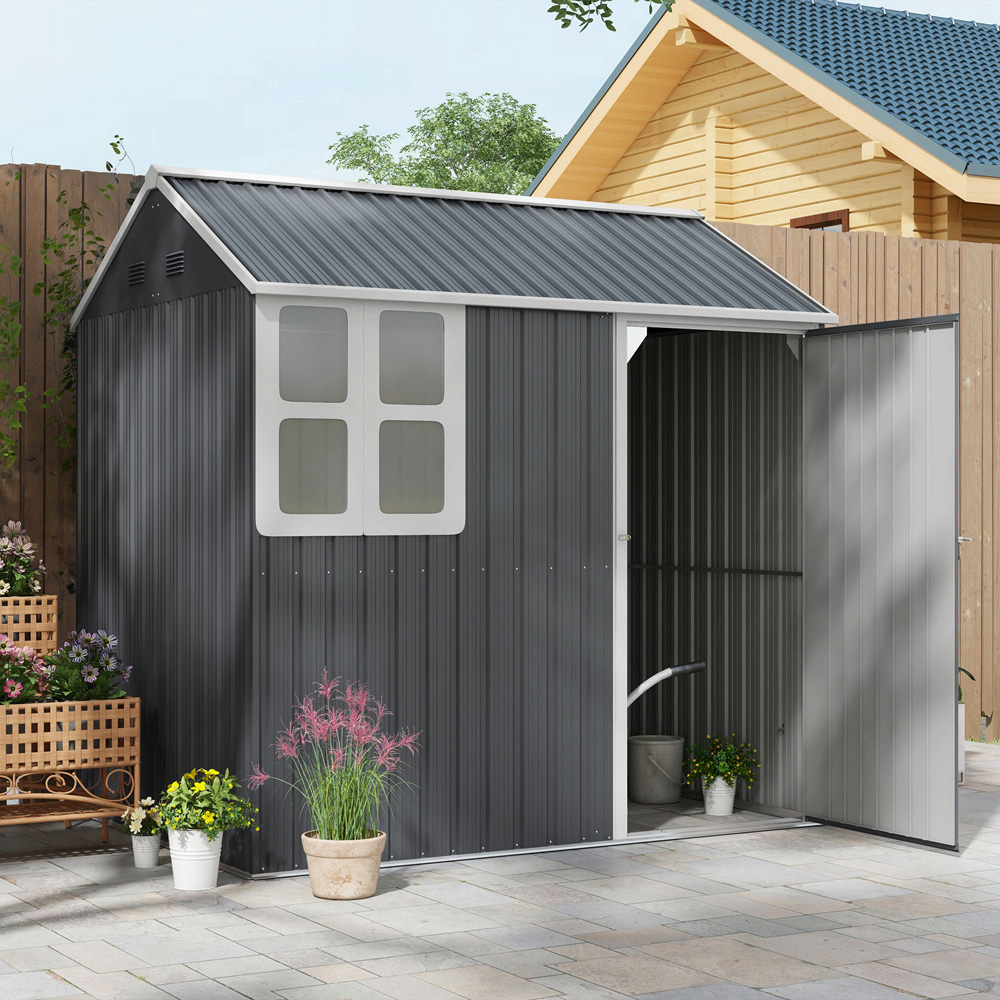 Outsunny 7 x 6ft Dark Grey Single Door Metal Outdoor Storage Shed Image 2
