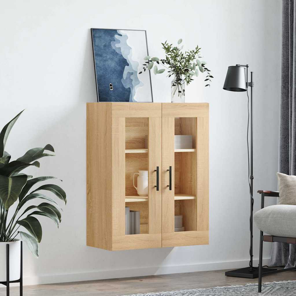 vidaXL 2 Glass Door Sonoma Oak Wall Mounted Storage Cabinet Image 9