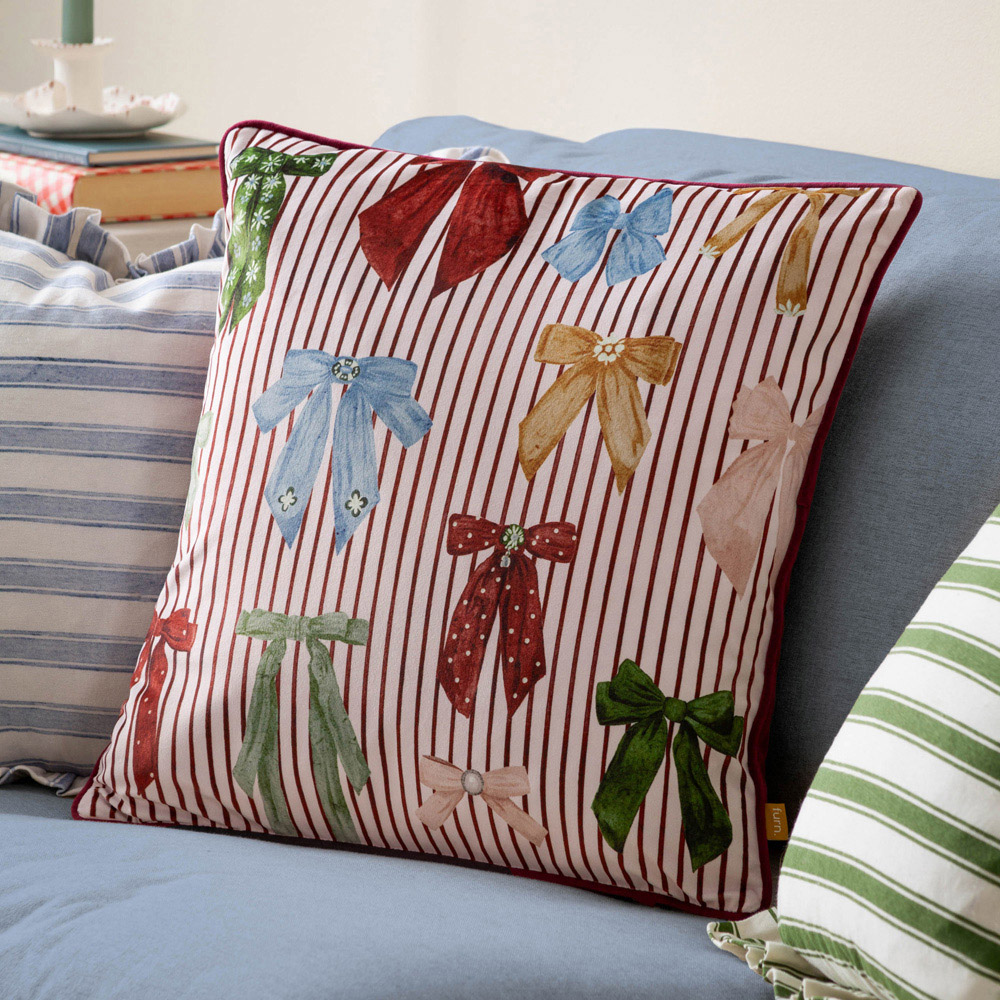 Furn Noortje Bows Pink Silk Cushion 45 x 45cm Image 2