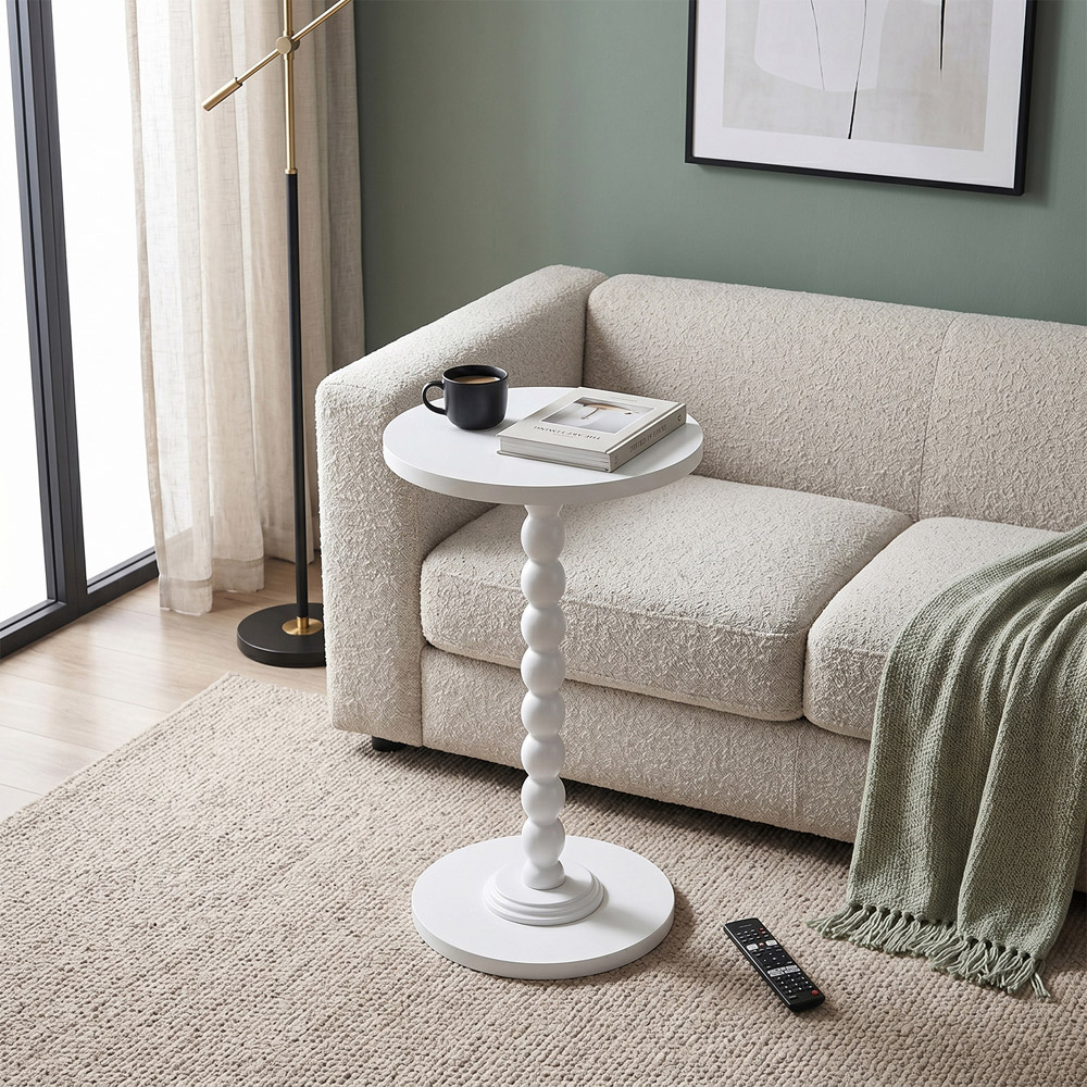 Living and Home White Round Spindle Pedestal Side Table Image 7