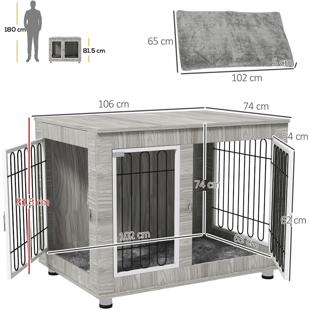 PawHut Grey Dog Crate End Table with Cushion 102cm Image 7
