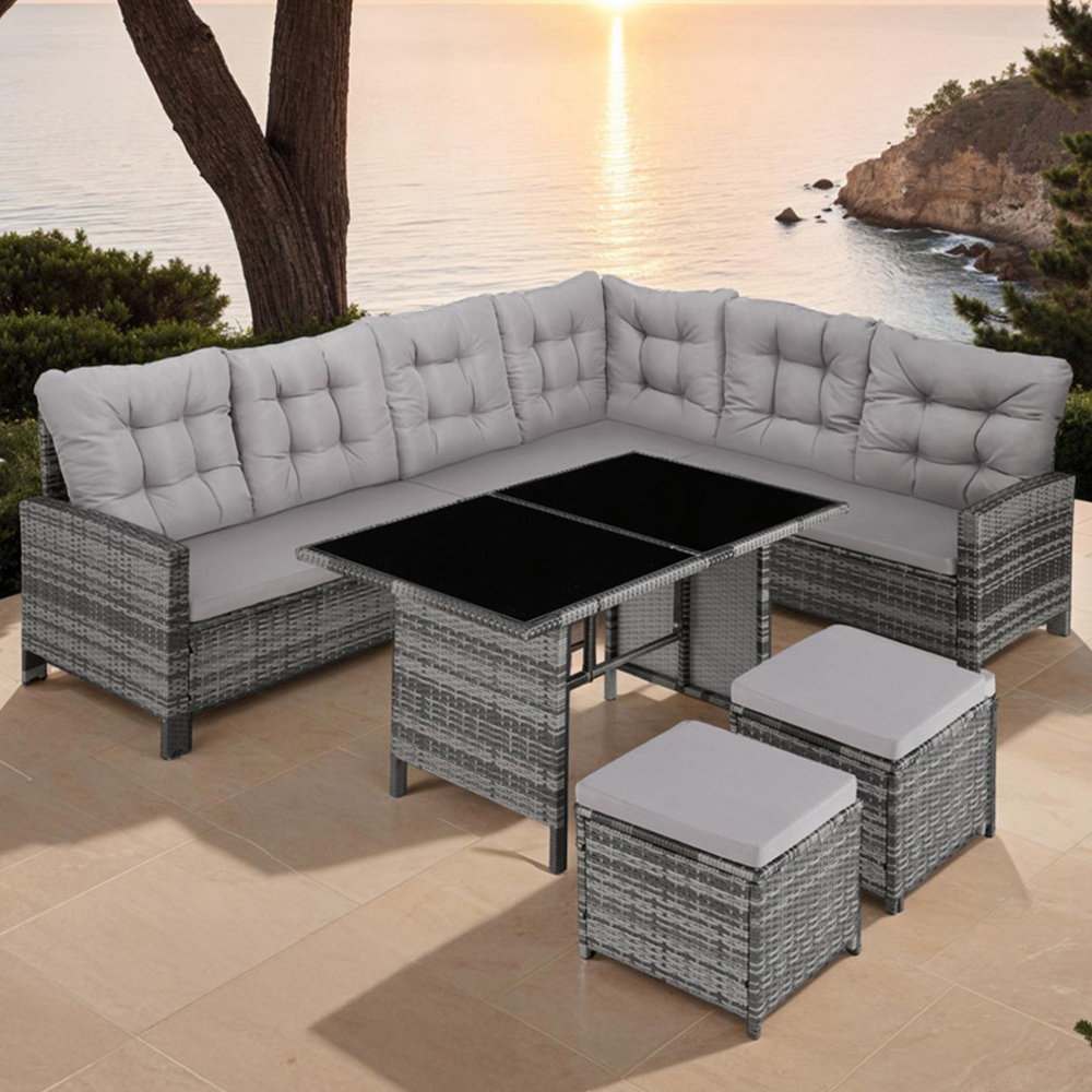 tectake Barletta 8 Seater Grey Rattan Garden Sofa Set Image 1