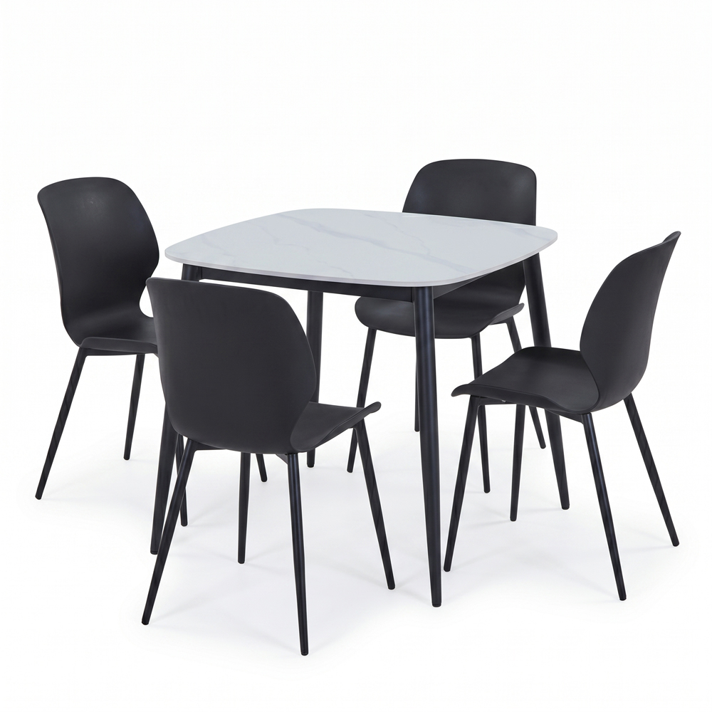 Core Products Aspen Carnaby 4 Seater Sintered Stone Plastic Square Dining Set Black Image 2