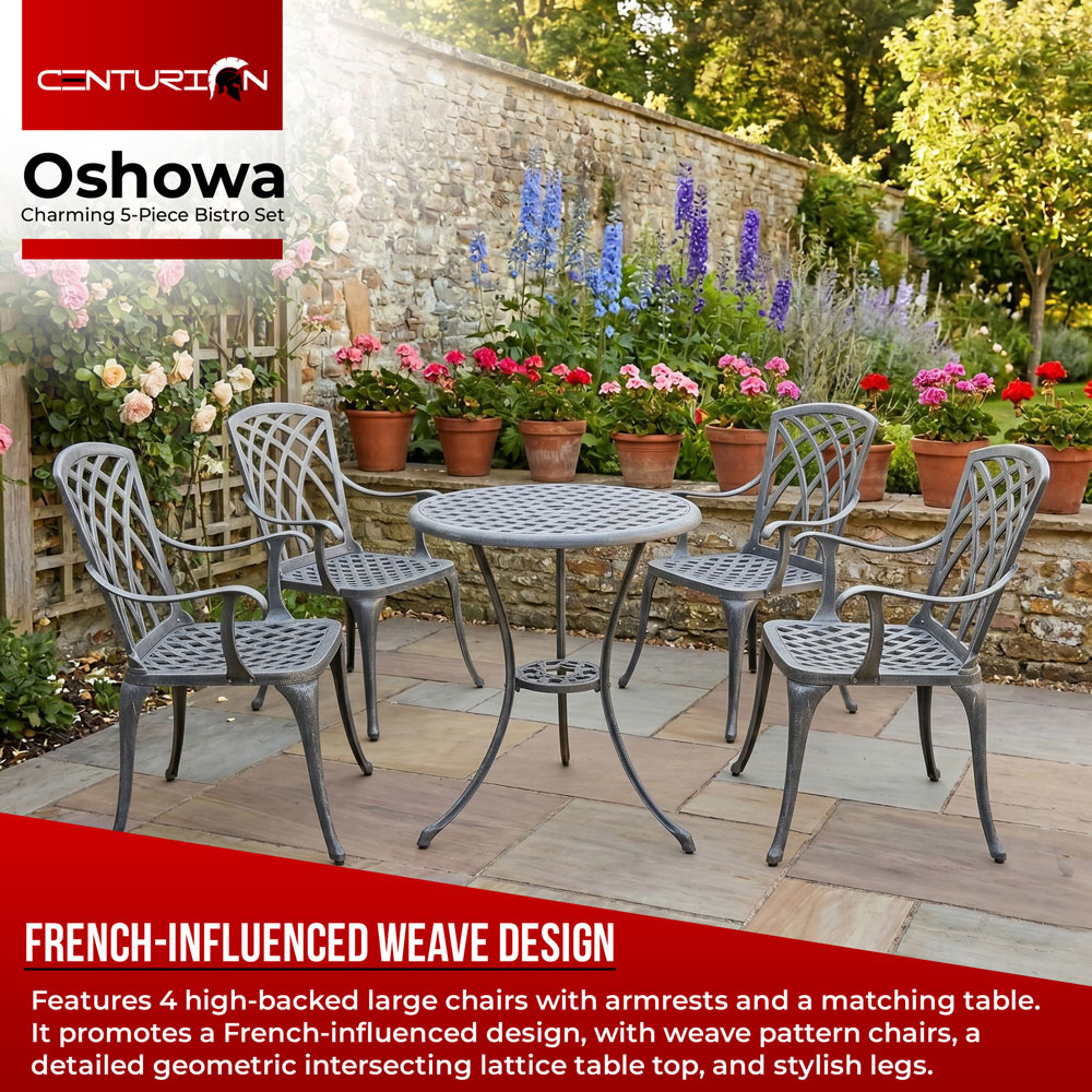 Centurion Oshowa 4 Seater Grey Cast Aluminium Garden Bistro Set Image 3