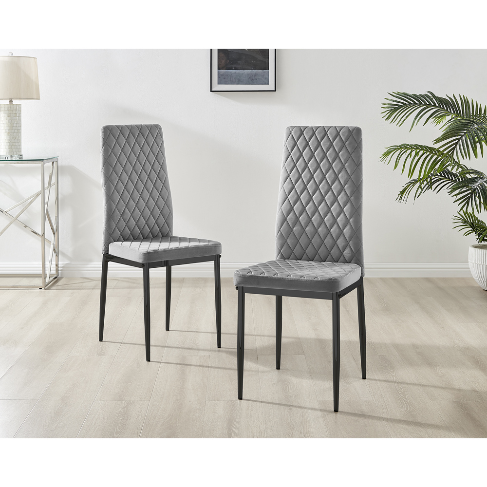 Furniturebox Valera Set of 4 Grey and Black Velvet Dining Chair Image 8