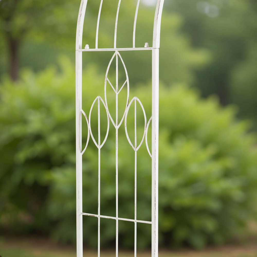 Charles Bentley 6.9 x 1.2 x 3.4ft Antique White Rustic Metal Leaf Pattern Garden Arch Image 5