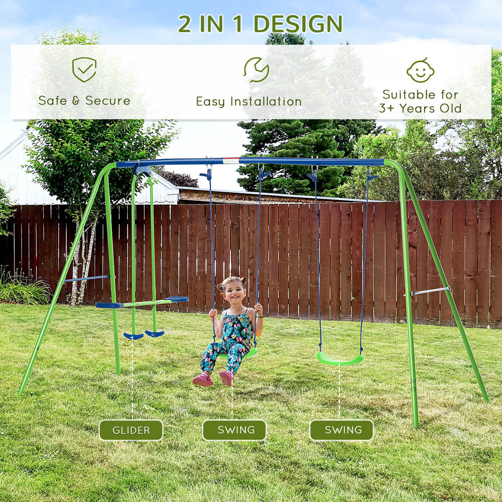 Outsunny Kids Metal 2 Swings and Seesaw Playground Set Image 7
