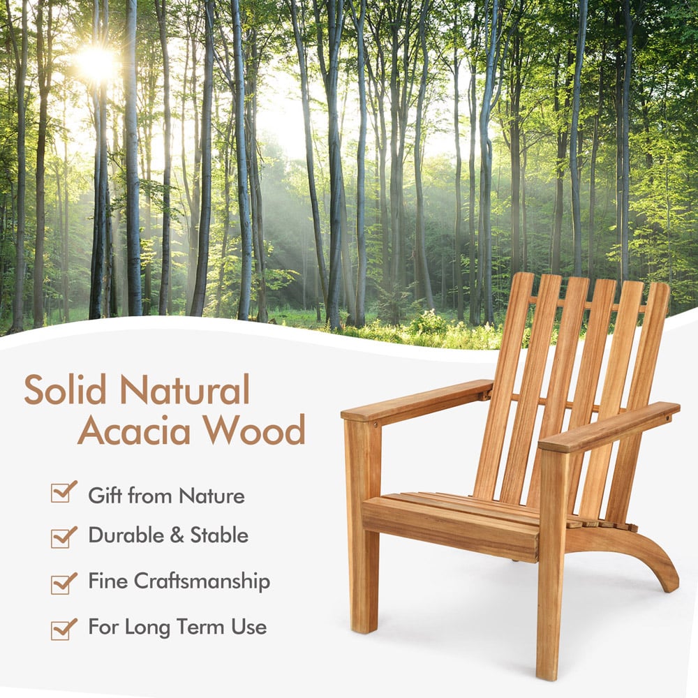 Costway Natural Acacia Wood Adirondack Garden Chair Image 7