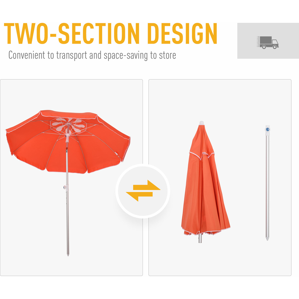 Outsunny Orange Arched Tilting Beach Parasol with Carry Bag 1.9m Image 6
