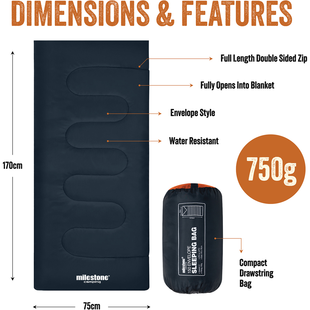 Milestone Camping 2 Seasons Single Charcoal Envelope Sleeping Bag Image 9